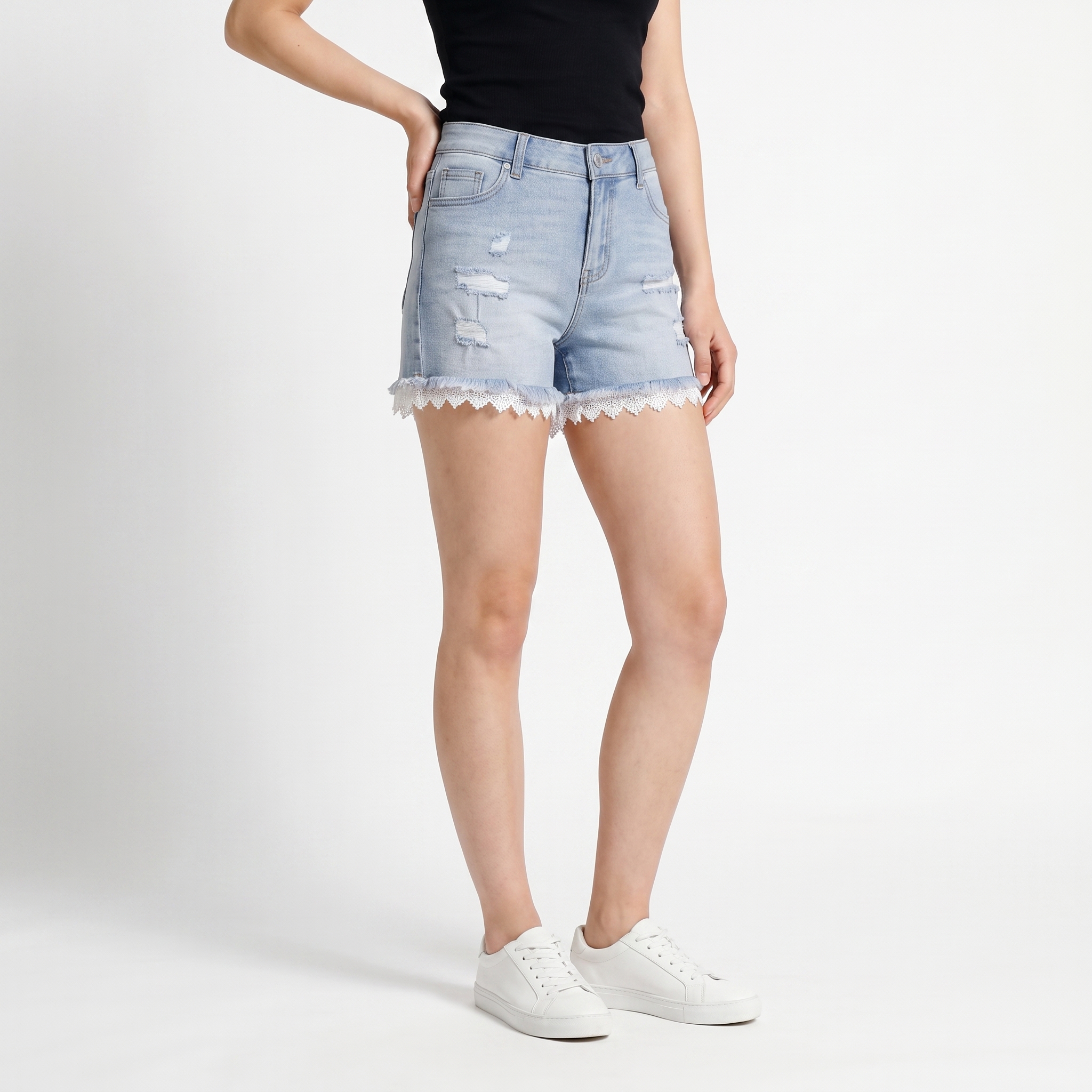 Lace Jeans Shorts