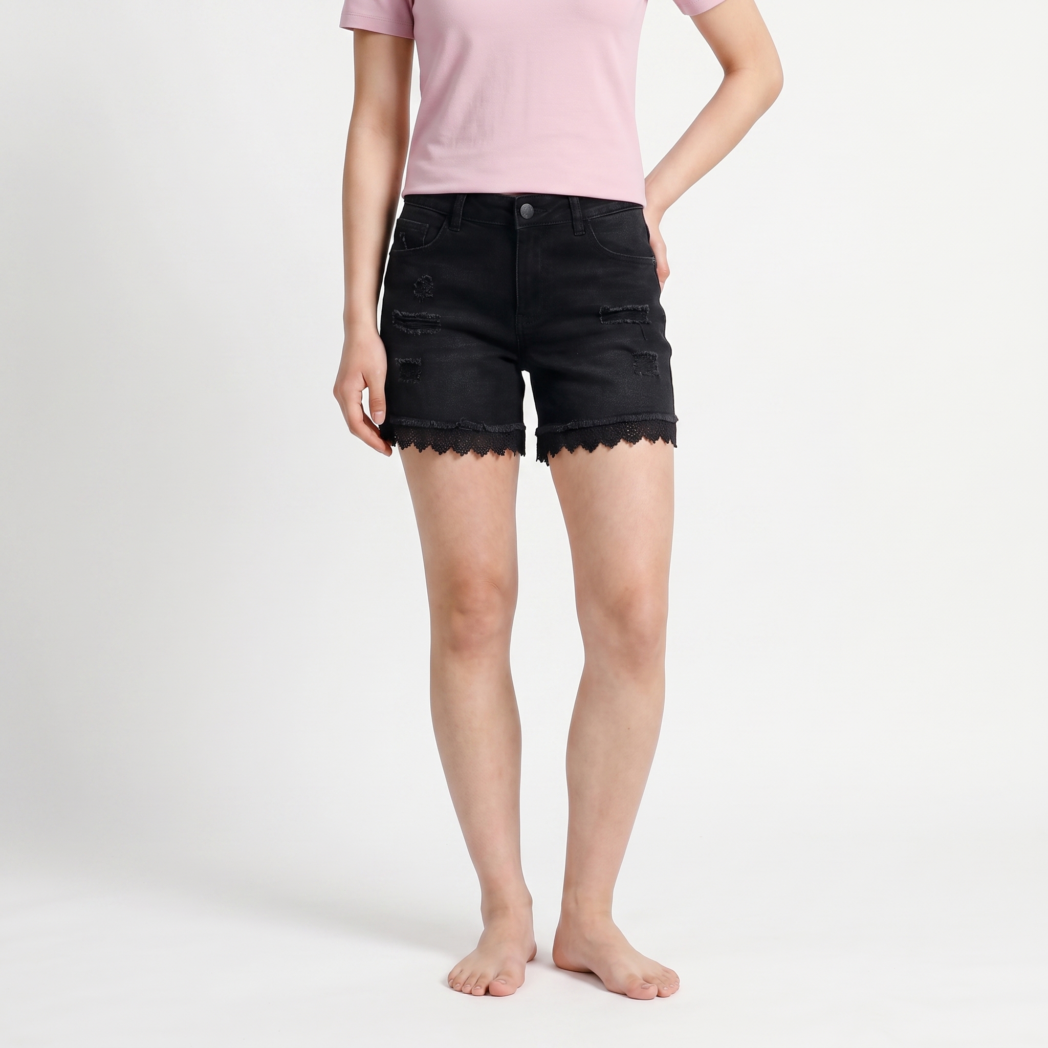 Lace Jeans Shorts